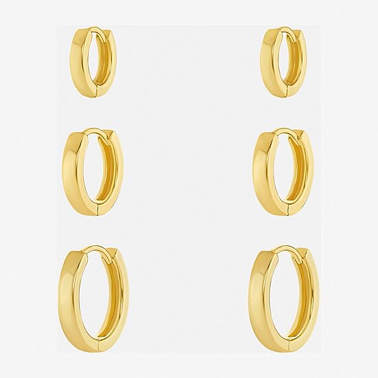 Silver Reflections Womens 18K Gold Over Brass 3 Pair Earring Set