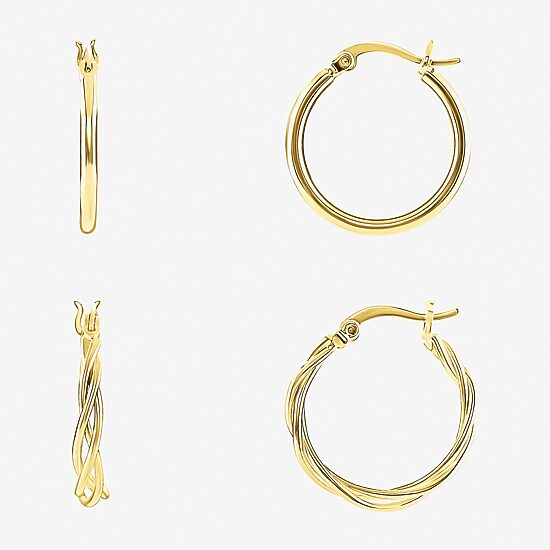 Silver Reflections Womens 18K Gold Over Brass 2 Pair Earring Set