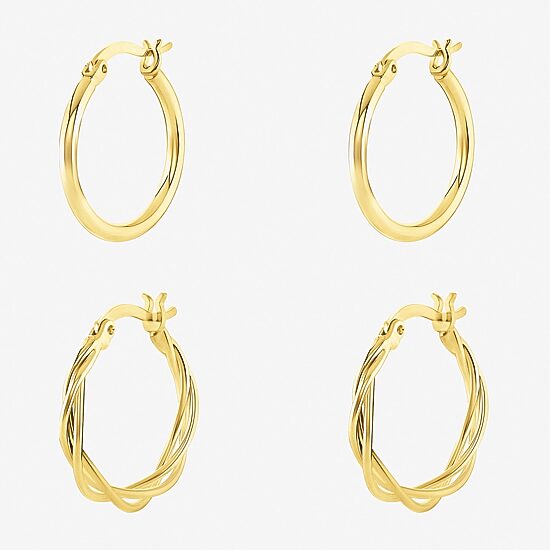 Silver Reflections Womens 18K Gold Over Brass 2 Pair Earring Set