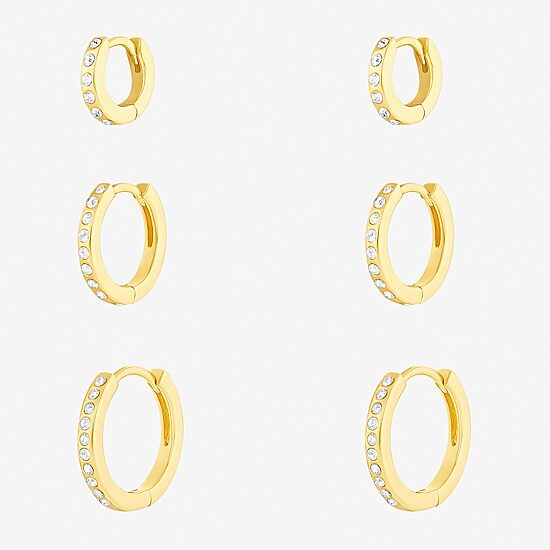 Sparkle Allure Womens White Crystal 18K Gold Over Brass 3 Pair Earring Set
