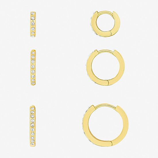 Sparkle Allure Womens White Crystal 18K Gold Over Brass 3 Pair Earring Set