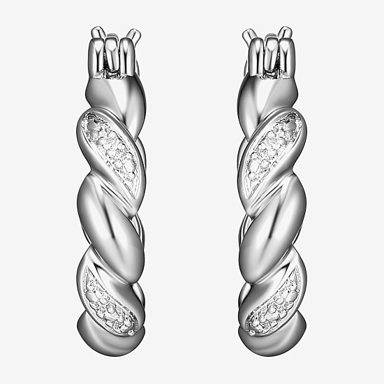 Sparkle Allure Diamond Accent Silver Over Brass Curved Hoop Earrings