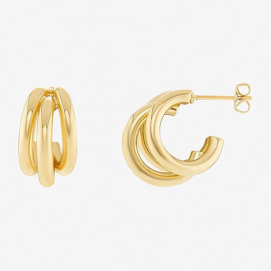 Silver Reflections Triple Row Womens 14K Gold Over Brass 23mm Hoop Earrings