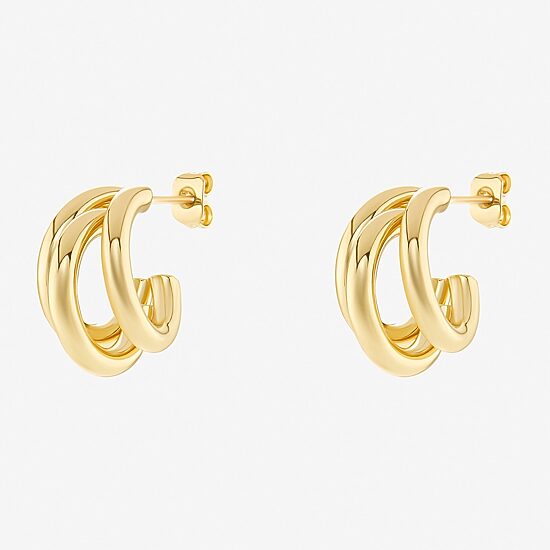 Silver Reflections Triple Row Womens 14K Gold Over Brass 23mm Hoop Earrings