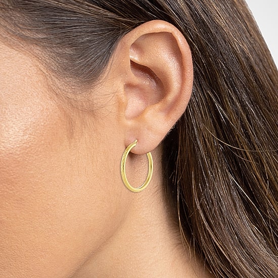 Silver Reflections Tube Diamond Cut Womens 14K Gold Over Brass 50mm Hoop Earrings