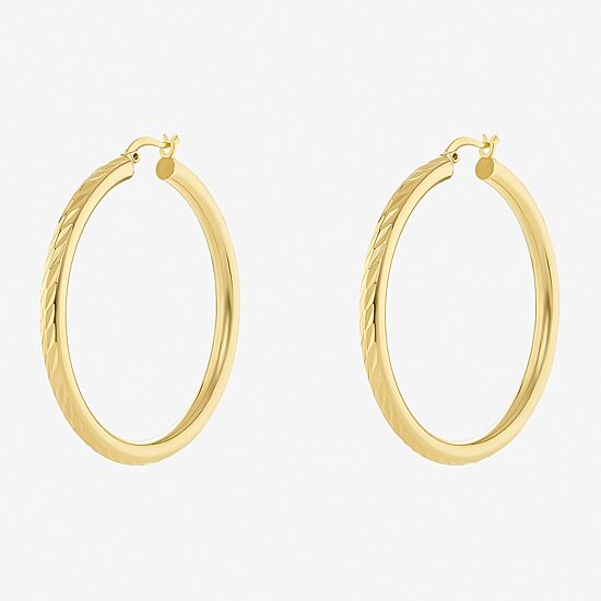 Silver Reflections Tube Diamond Cut Womens 14K Gold Over Brass 50mm Hoop Earrings