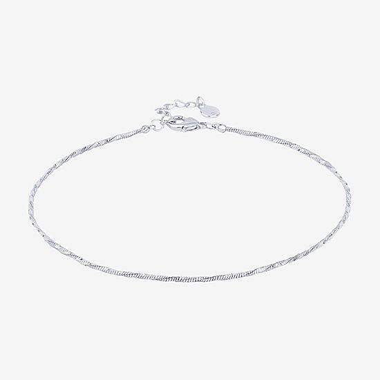 Silver Reflections Womens 10 Inch Solid Box Ankle Bracelet