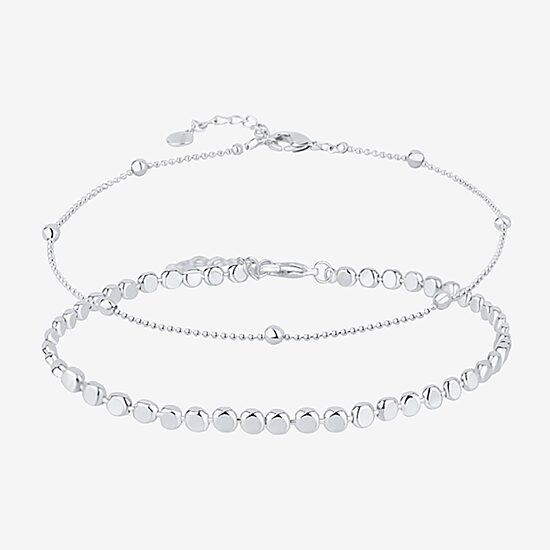 Silver Reflections Womens 10 Inch Solid Bead Round Ankle Bracelet
