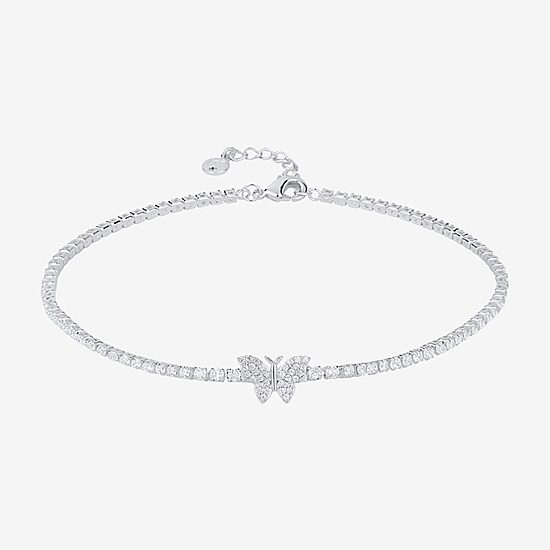 Silver Reflections Womens 10 Inch Butterfly Ankle Bracelet