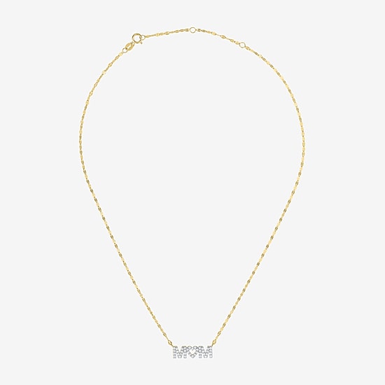(G-H / I1-12) "Mom" Womens 1/3 CT. T.W. Lab Grown White Diamond 10K Gold Heart 18 Inch Pendant Necklace