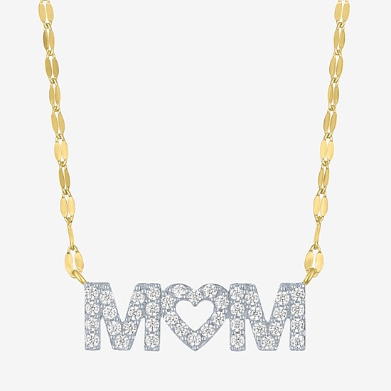 (G-H / I1-12) "Mom" Womens 1/3 CT. T.W. Lab Grown White Diamond 10K Gold Heart 18 Inch Pendant Necklace