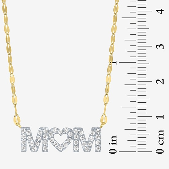 (G-H / I1-12) "Mom" Womens 1/3 CT. T.W. Lab Grown White Diamond 10K Gold Heart 18 Inch Pendant Necklace