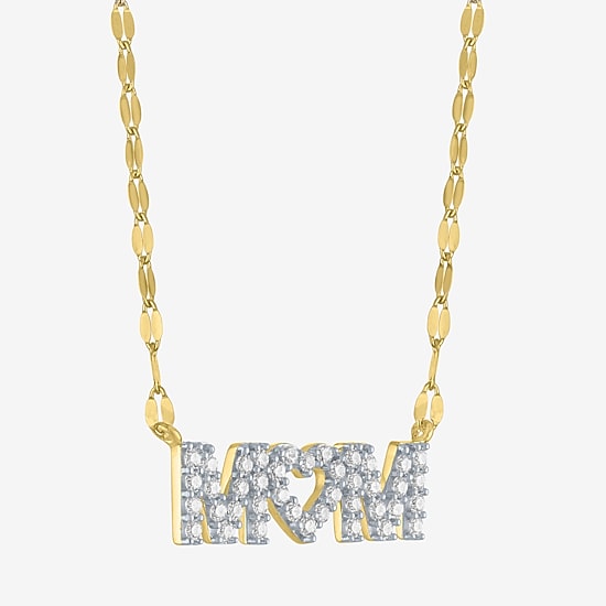 (G-H / I1-12) "Mom" Womens 1/3 CT. T.W. Lab Grown White Diamond 10K Gold Heart 18 Inch Pendant Necklace