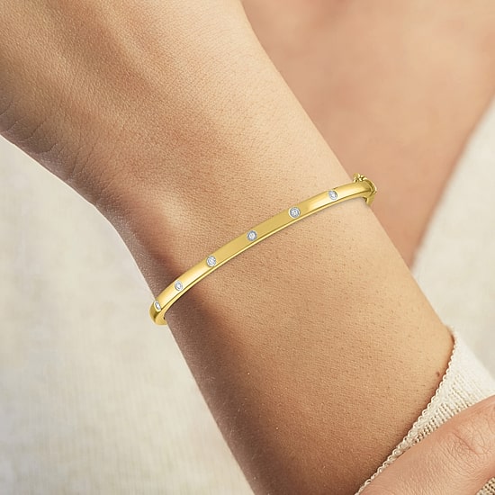 Diamond Addiction (G-H / I1-I2) 1/10 CT. T.W. Lab Grown White Diamond Sterling Silver or 14K Gold Over Silver Bangle Bracelet