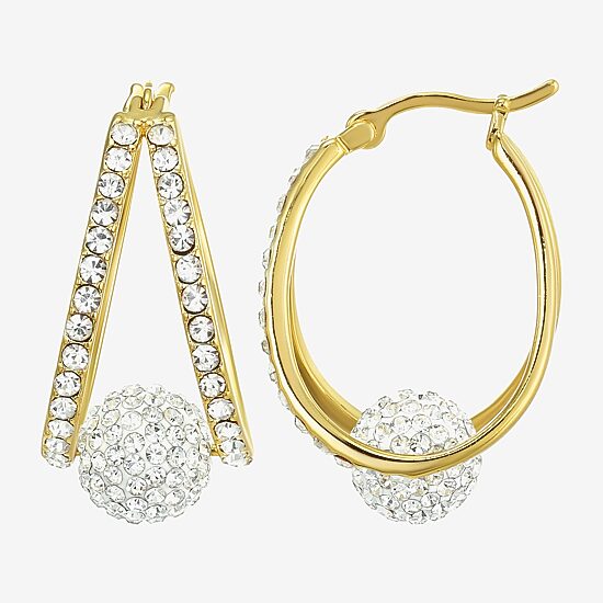 Womens Crystal 24K Gold Over Silver 18.3mm Round Hoop Earrings