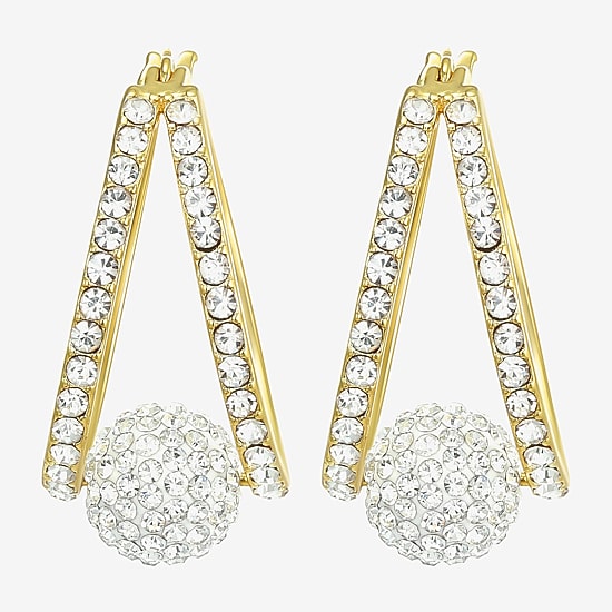 Womens Crystal 24K Gold Over Silver 18.3mm Round Hoop Earrings