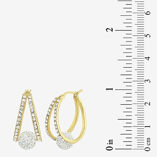 Womens Crystal 24K Gold Over Silver 18.3mm Round Hoop Earrings