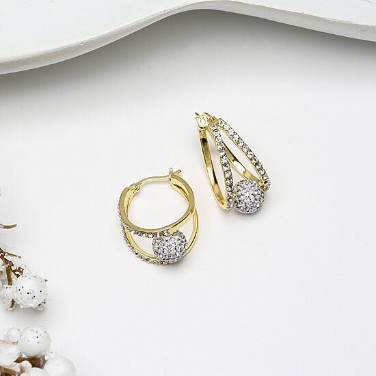 Womens Crystal 24K Gold Over Silver 18.3mm Round Hoop Earrings