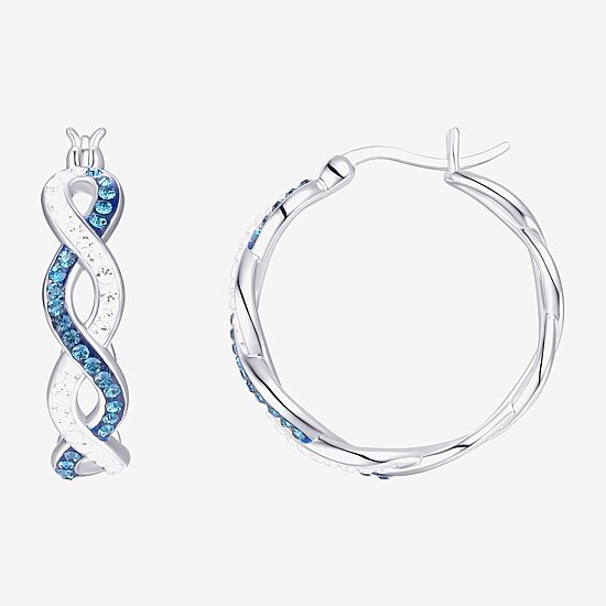 Womens Blue Crystal Sterling Silver 25mm Round Hoop Earrings