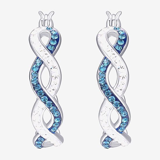 Womens Blue Crystal Sterling Silver 25mm Round Hoop Earrings
