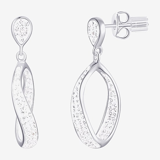 Womens White Crystal Sterling Silver Round Drop Earrings