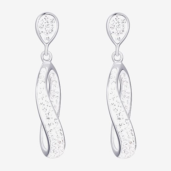 Womens White Crystal Sterling Silver Round Drop Earrings