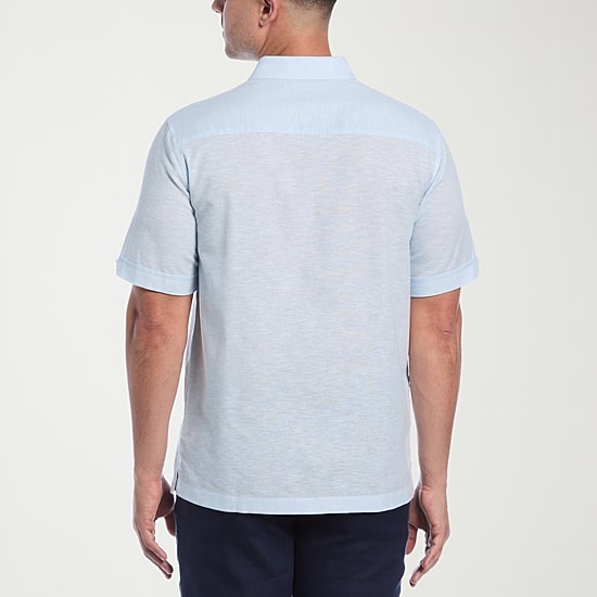 Cubavera Linen Blend Panel Mens Short Sleeve Regular Fit Button-Down Shirt