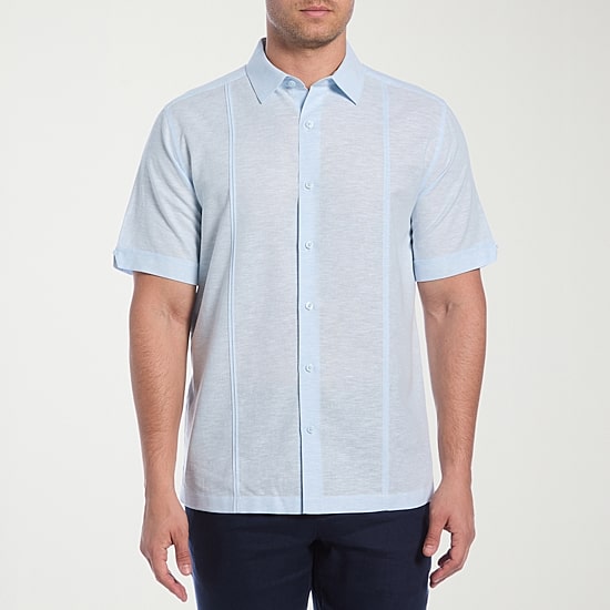 Cubavera Linen Blend Panel Mens Short Sleeve Regular Fit Button-Down Shirt