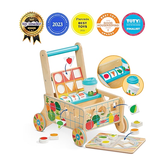 Melissa & Doug Wooden Shape Sorting Grocery Cart Interactive Toy