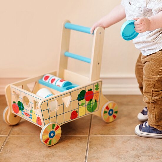 Melissa & Doug Wooden Shape Sorting Grocery Cart Interactive Toy