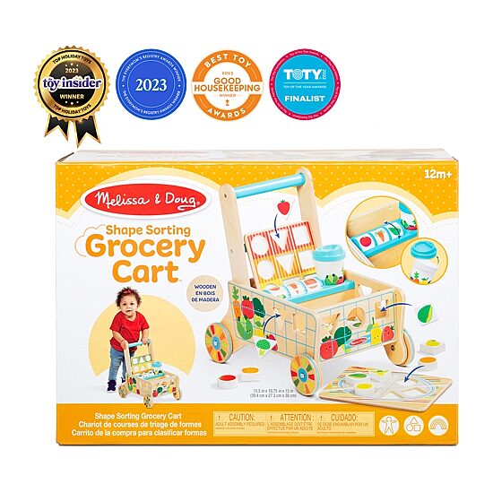 Melissa & Doug Wooden Shape Sorting Grocery Cart Interactive Toy