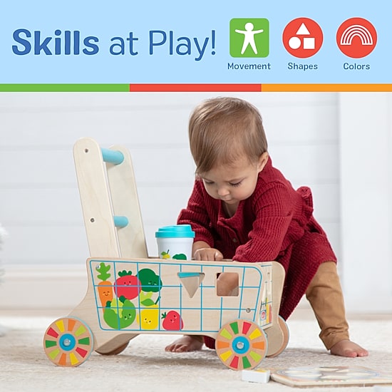 Melissa & Doug Wooden Shape Sorting Grocery Cart Interactive Toy