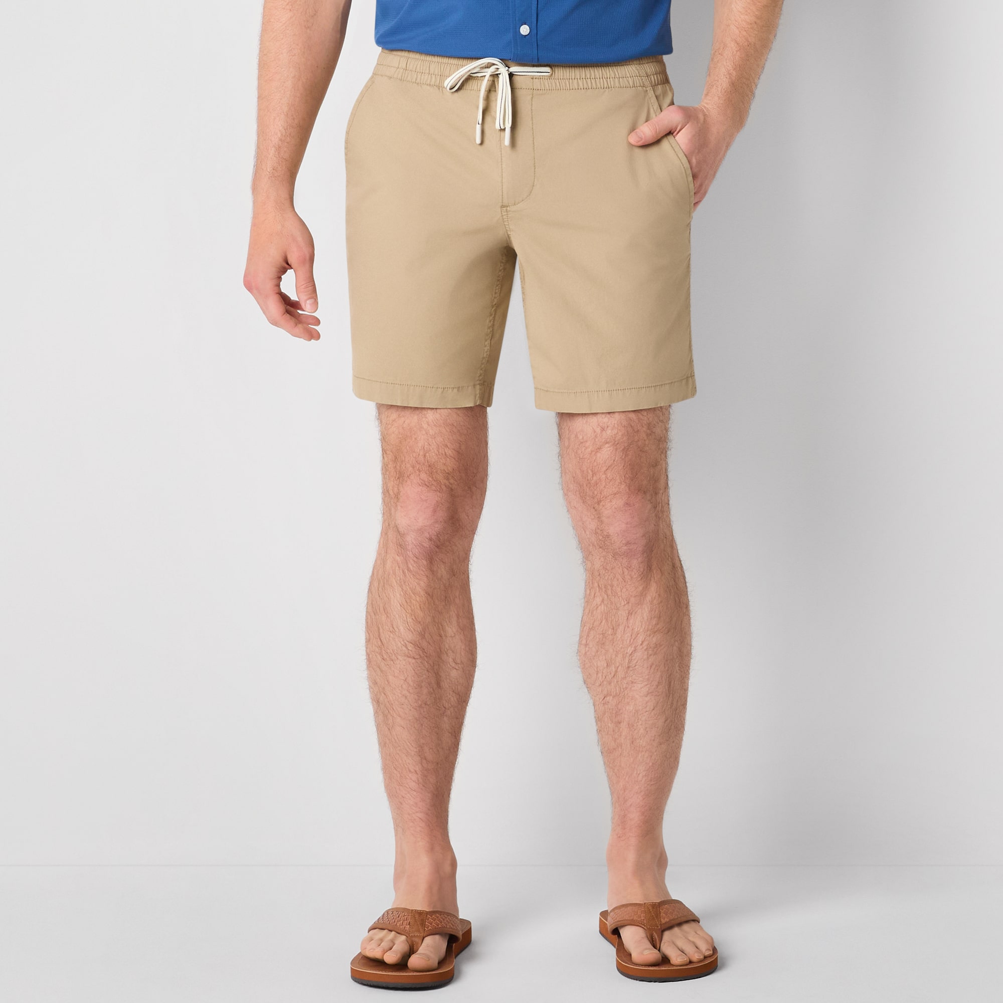 St. John's Bay Poplin Mens 8" STRETCH FABRIC DRAWSTRING WAIST Deck Short