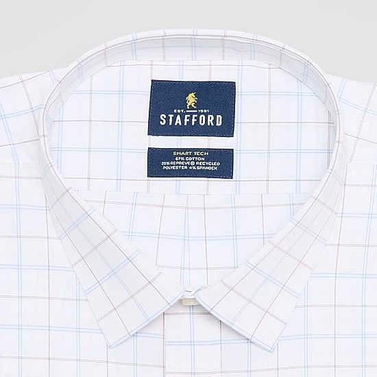 Stafford Smart Tech Mens Regular Fit STRETCH FABRIC Wrinkle Free Long Sleeve Dress Shirt
