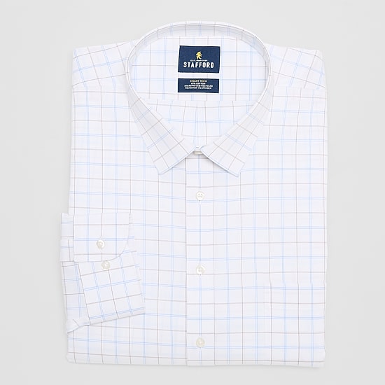 Stafford Smart Tech Mens Regular Fit STRETCH FABRIC Wrinkle Free Long Sleeve Dress Shirt