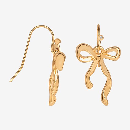 Bijoux Bar Delicates Womens Cubic Zirconia Bow Drop Earrings