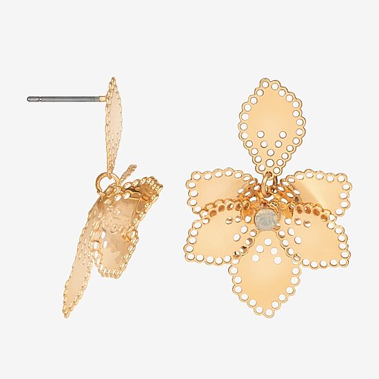 Bijoux Bar Delicates Womens White Opal Flower Drop Earrings