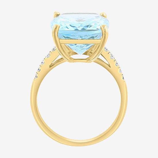 Effy Final Call Limited Quantities! Womens 1/5 CT. Genuine Blue Topaz 14K Gold Cushion Side Stone Cocktail Ring