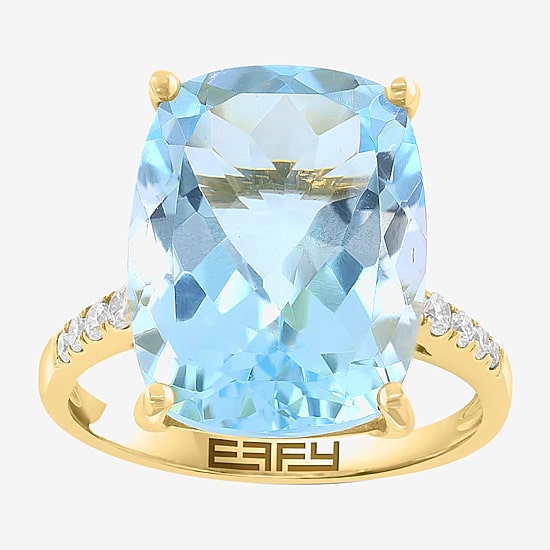 Effy Final Call Limited Quantities! Womens 1/5 CT. Genuine Blue Topaz 14K Gold Cushion Side Stone Cocktail Ring
