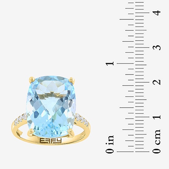 Effy Final Call Limited Quantities! Womens 1/5 CT. Genuine Blue Topaz 14K Gold Cushion Side Stone Cocktail Ring
