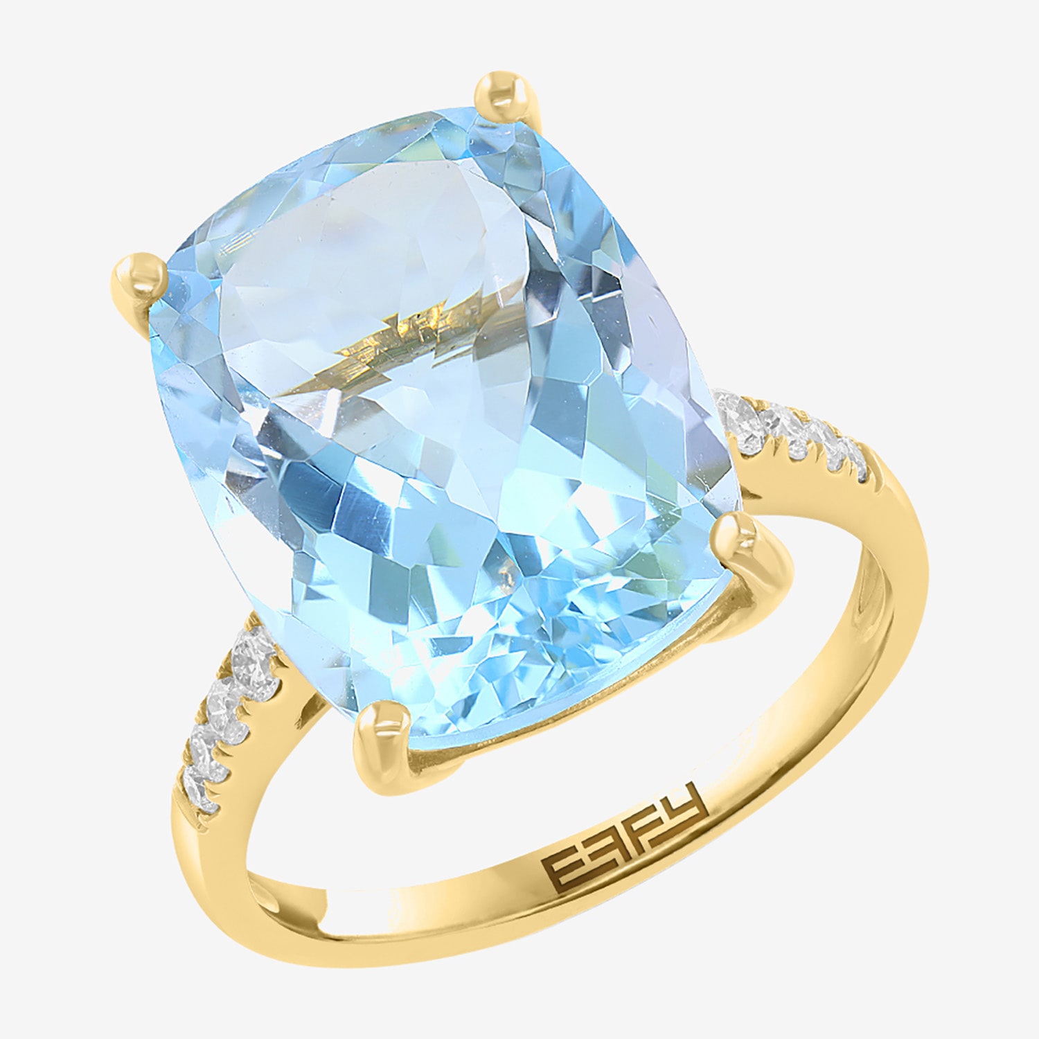 Effy Final Call Limited Quantities! Womens 1/5 CT. Genuine Blue Topaz 14K Gold Cushion Side Stone Cocktail Ring