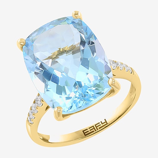 Effy Final Call Limited Quantities! Womens 1/5 CT. Genuine Blue Topaz 14K Gold Cushion Side Stone Cocktail Ring