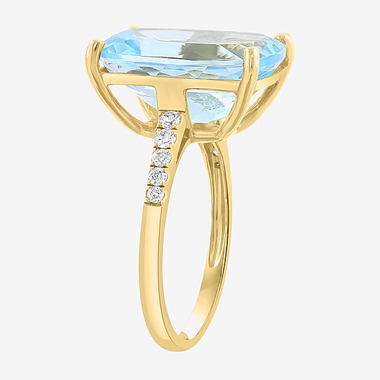 Effy Final Call Limited Quantities! Womens 1/5 CT. Genuine Blue Topaz 14K Gold Cushion Side Stone Cocktail Ring