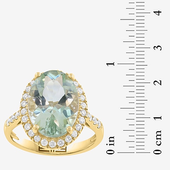 Effy Final Call Limited Quantities! Womens 3/8 CT. T.W. Genuine Green Amethyst 14K Gold Oval Halo Side Stone Cocktail Ring