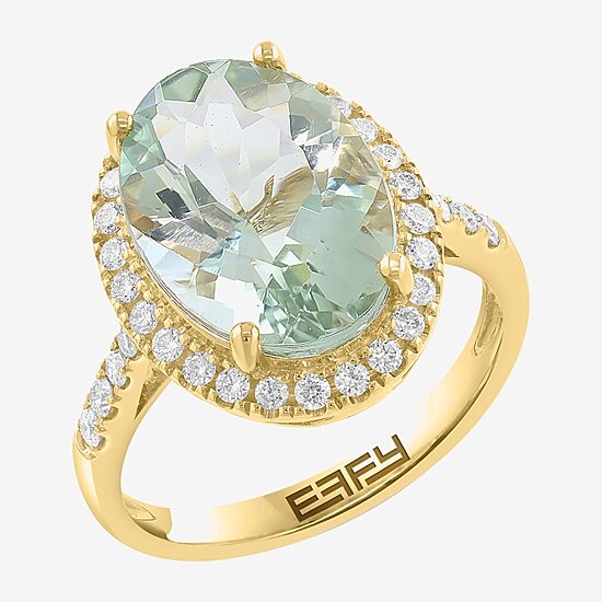 Effy Final Call Limited Quantities! Womens 3/8 CT. T.W. Genuine Green Amethyst 14K Gold Oval Halo Side Stone Cocktail Ring