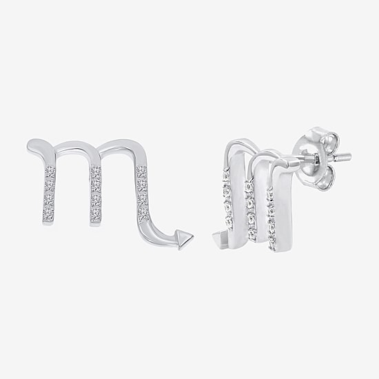 Limited Quantities! "Scorpio" 1/10 CT. T.W. Natural White Diamond Sterling Silver 12mm Round Stud Earrings
