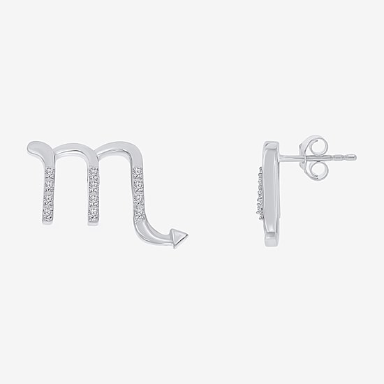 Limited Quantities! "Scorpio" 1/10 CT. T.W. Natural White Diamond Sterling Silver 12mm Round Stud Earrings