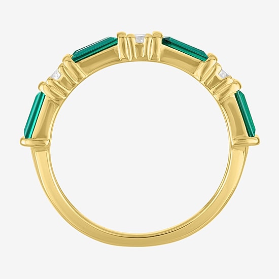 Womens Simulated Green Emerald 14K Gold Over Silver Band