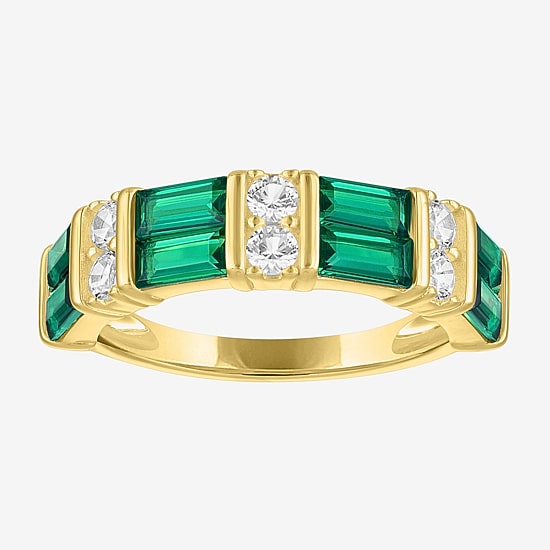 Womens Simulated Green Emerald 14K Gold Over Silver Band