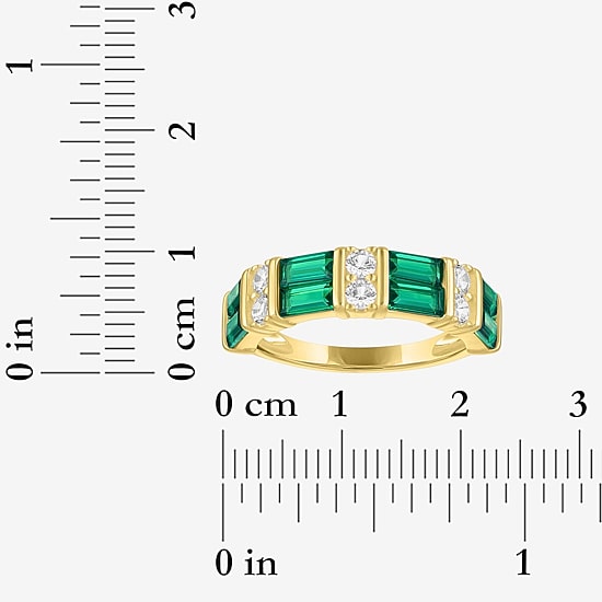 Womens Simulated Green Emerald 14K Gold Over Silver Band